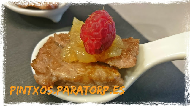 Pintxo de presa ibérica con mermelada de limón y frambuesa - Receta Fácil Paso a Paso