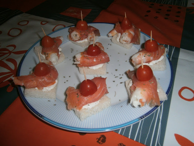 Pintxo de salmón y langostino